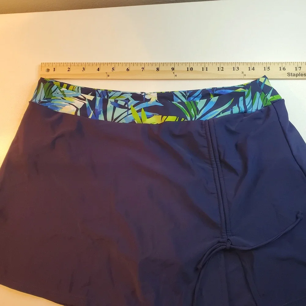 Yonique Tropical Palm Tankini Set Blue Green Swim Skirt Two Piece NWT
